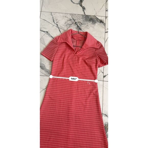 Vtg 60s/70s Handmade Pink Geometric Knit Maxi Dress, Collar, Short Sleeve S/M - Picture 15 of 16